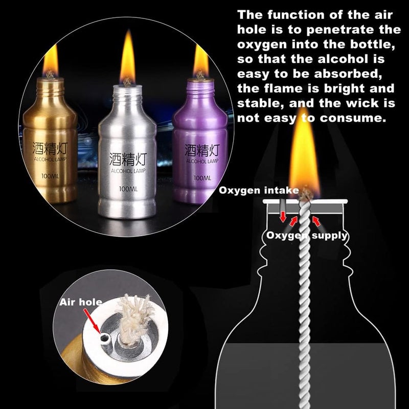 SKYPRO 2 Packs Portable Alcohol Burner Lamp Case 100ml Aluminum Alloy Stoves Alcohol Lamp for Outdoor Hiking Picnic Lab Equipment - Silver - Image 4